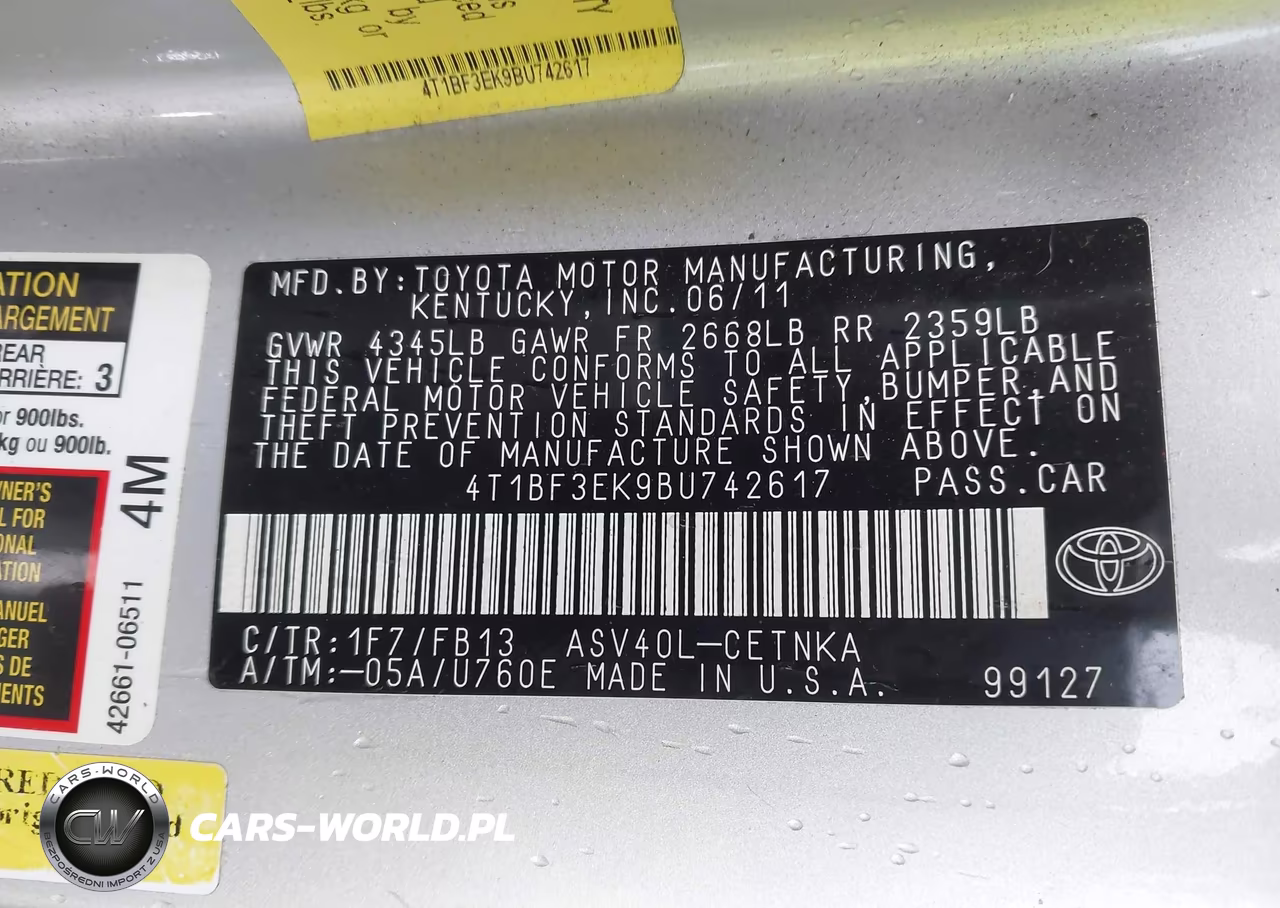 2011 Toyota Camry Le VIN:4T1BF3EK9BU742617 - 9
