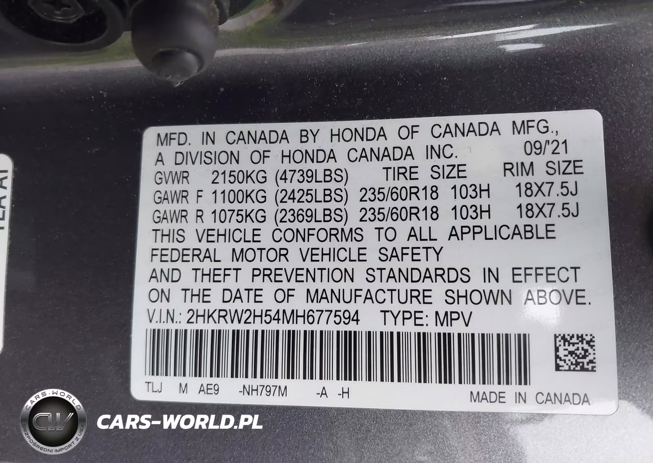 2021 Honda Cr-V Awd Ex VIN:2HKRW2H54MH677594 - 9