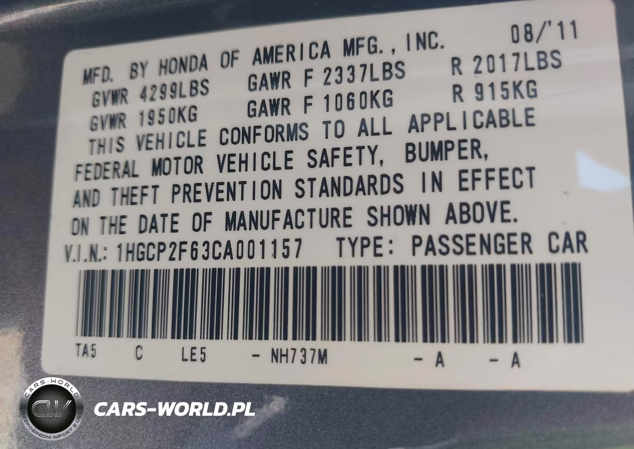 2012 Honda Accord 2.4 Se VIN:1HGCP2F63CA001157 - 9