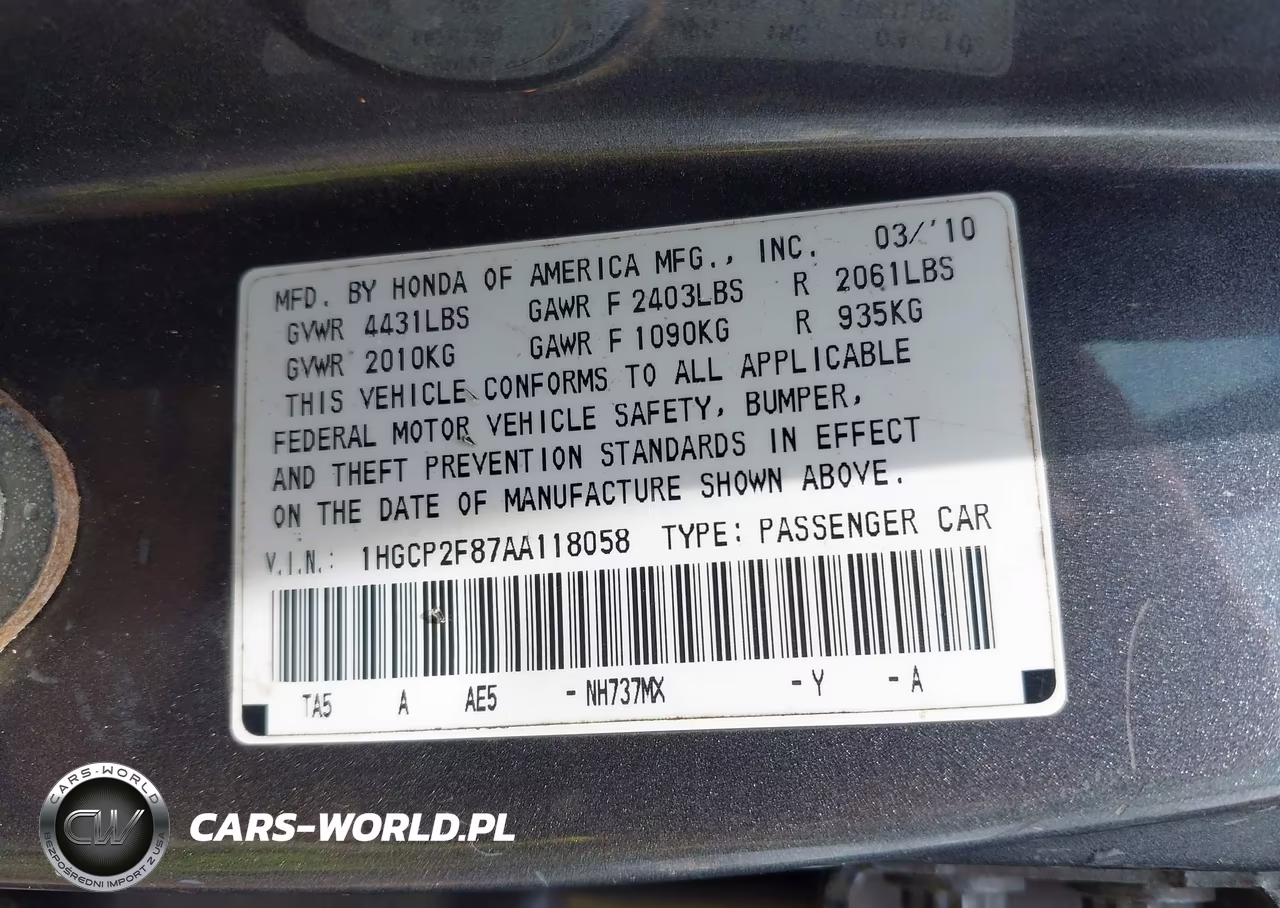 2010 Honda Accord 2.4 Ex-L VIN:1HGCP2F87AA118058 - 9