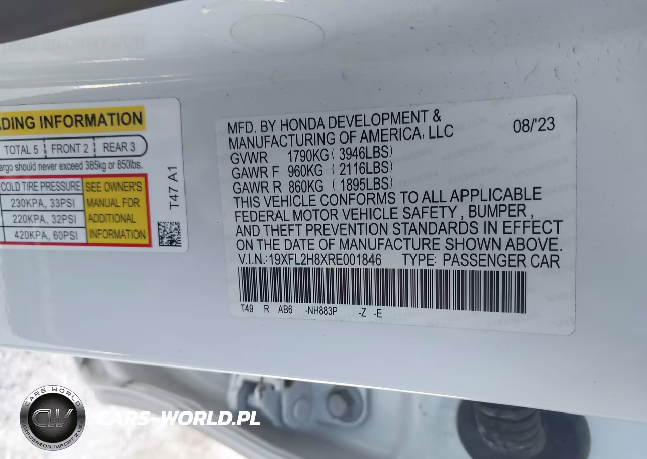 2024 Honda Civic Sport VIN:19XFL2H8XRE001846 - 9