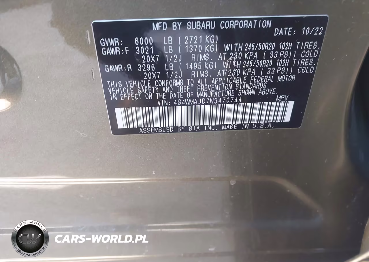2022 Subaru Ascent Onyx Edition VIN:4S4WMAJD7N3470744 - 9