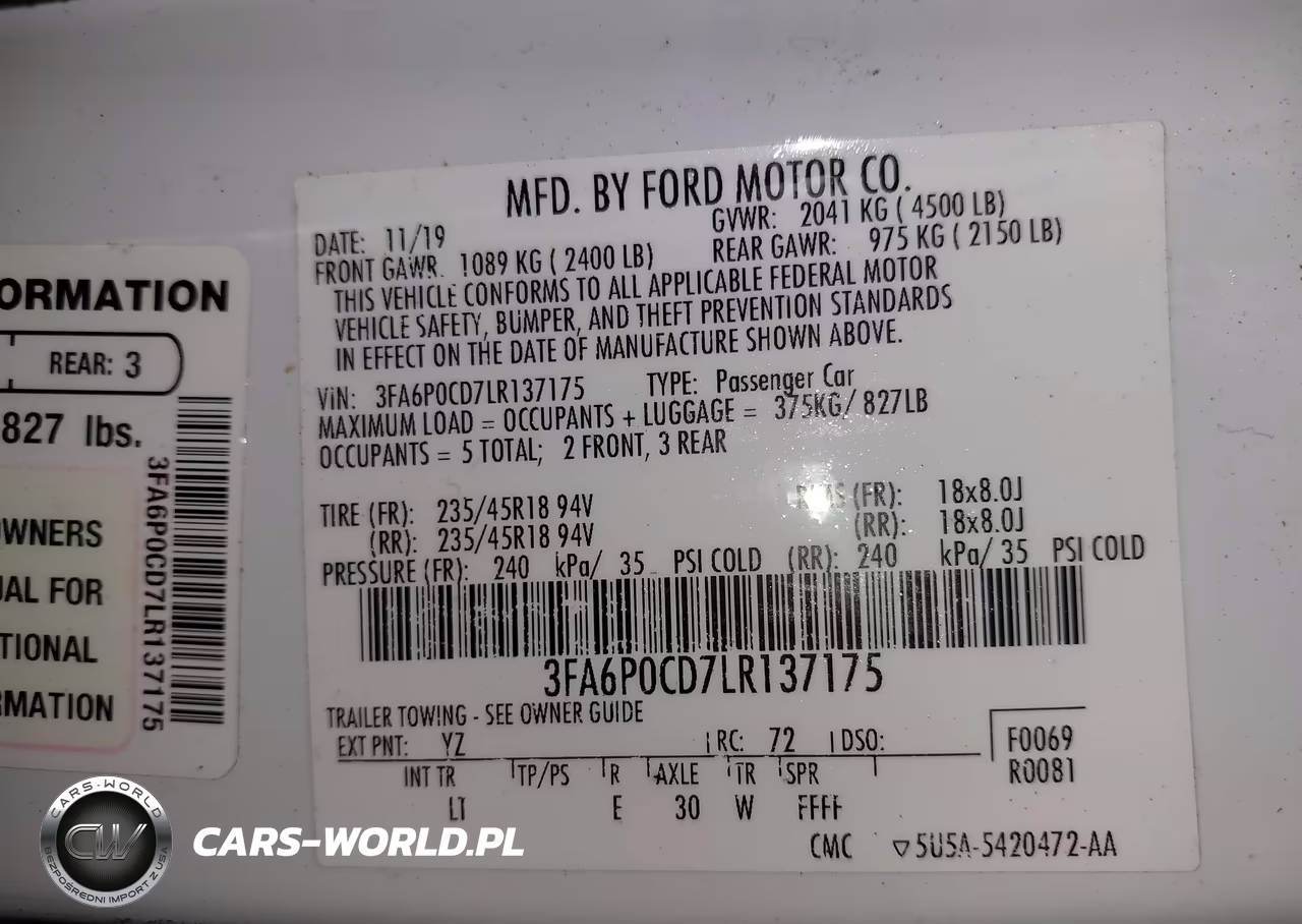 2020 Ford Fusion Sel VIN:3FA6P0CD7LR137175 - 9
