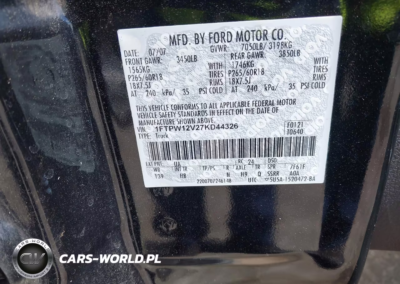 2007 Ford F-150 Lariat-Xlt VIN:1FTPW12V27KD44326 - 9