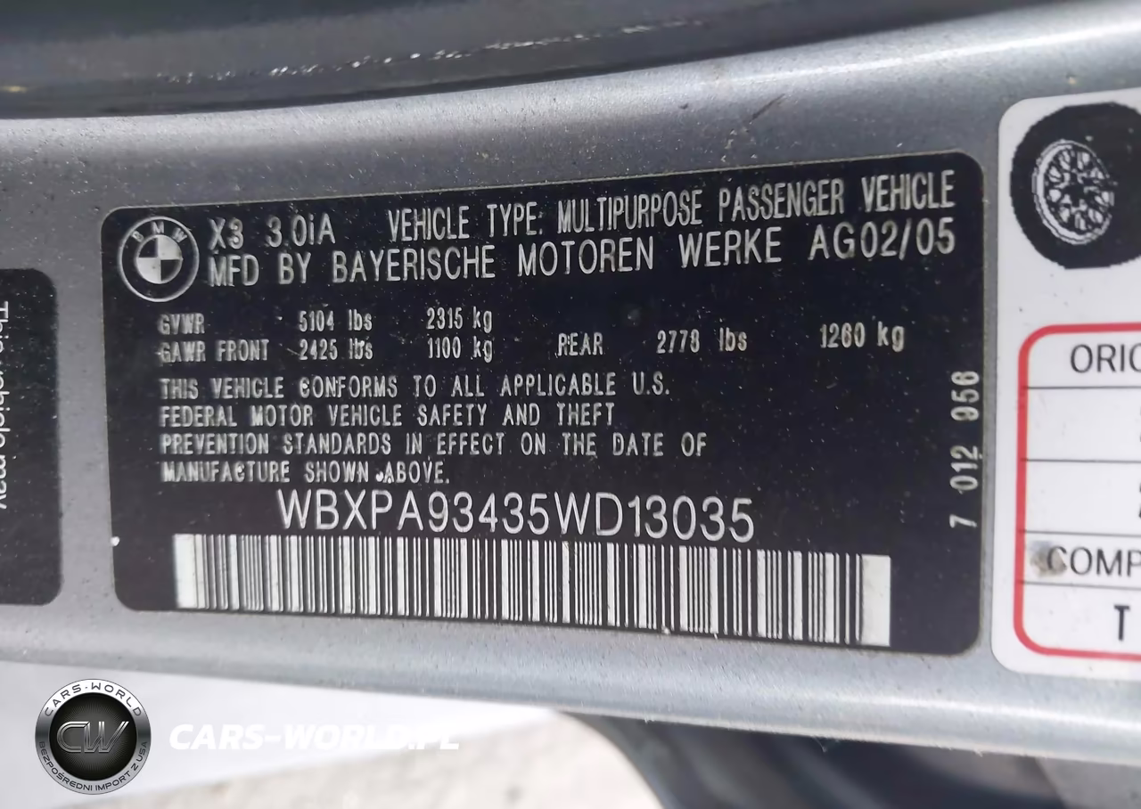 2005 BMW X3 3.0I VIN:WBXPA93435WD13035 - 9