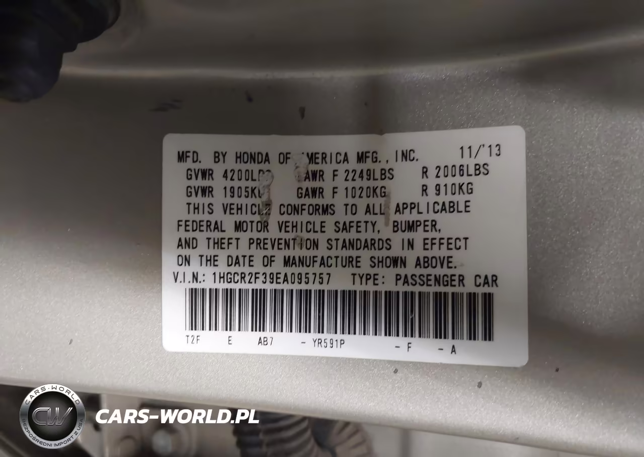 2014 Honda Accord Lx VIN:1HGCR2F39EA095757 - 9