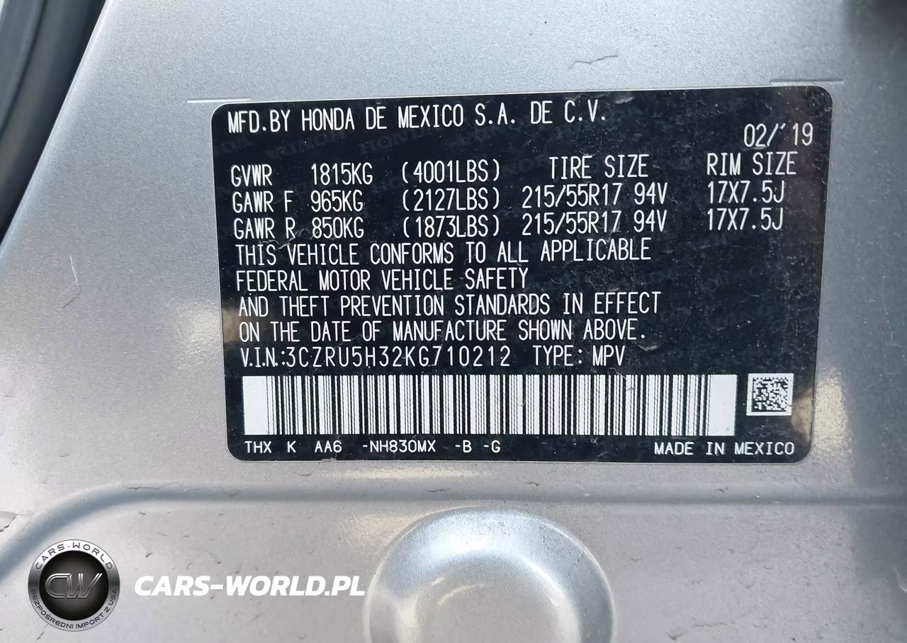 2019 Honda Hr-V Lx VIN:3CZRU5H32KG710212 - 9