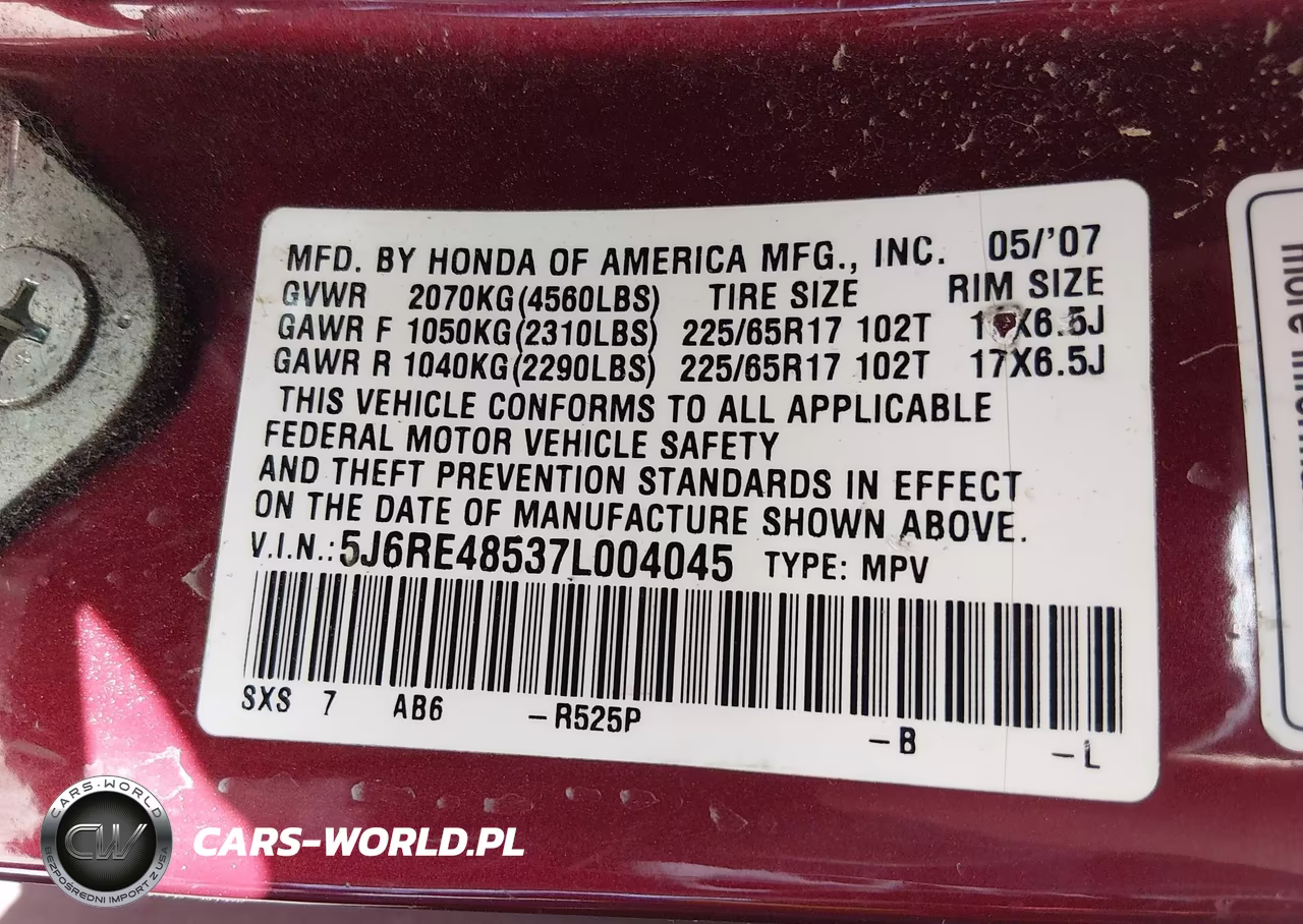 2007 Honda Cr-V Ex VIN:5J6RE48537L004045 - 9