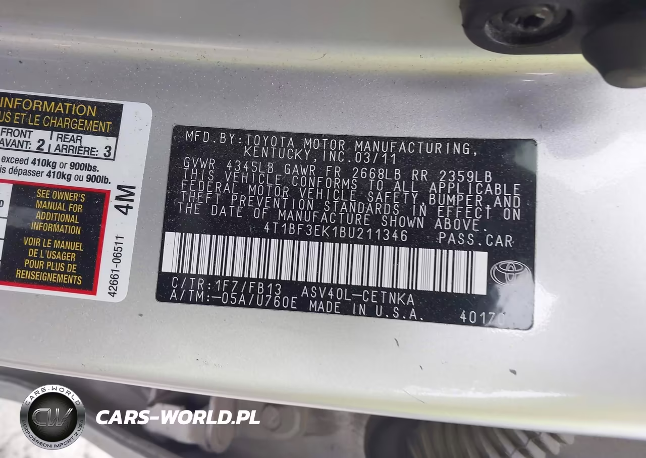 2011 Toyota Camry Le VIN:4T1BF3EK1BU211346 - 9
