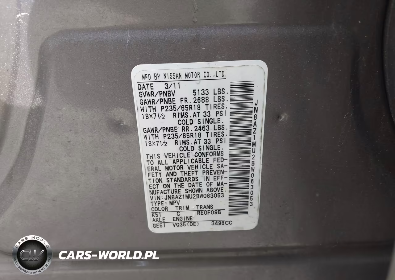 2011 Nissan Murano Sl VIN:JN8AZ1MU2BW063053 - 9