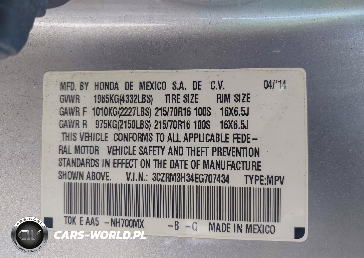2014 Honda Cr-V Lx VIN:3CZRM3H34EG707434 - 9