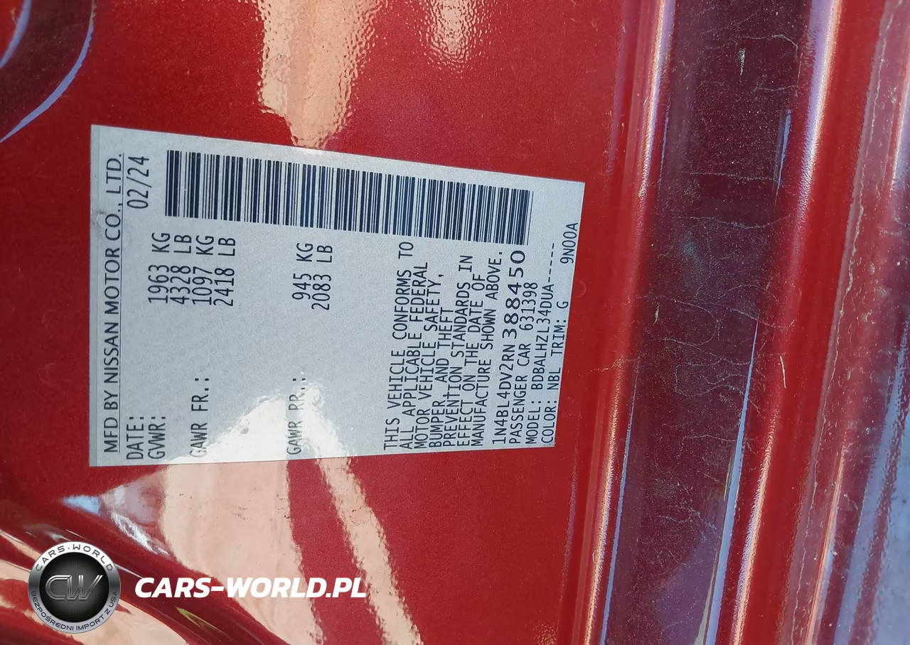 2024 Nissan Altima Sv VIN:1N4BL4DV2RN388450 - 9