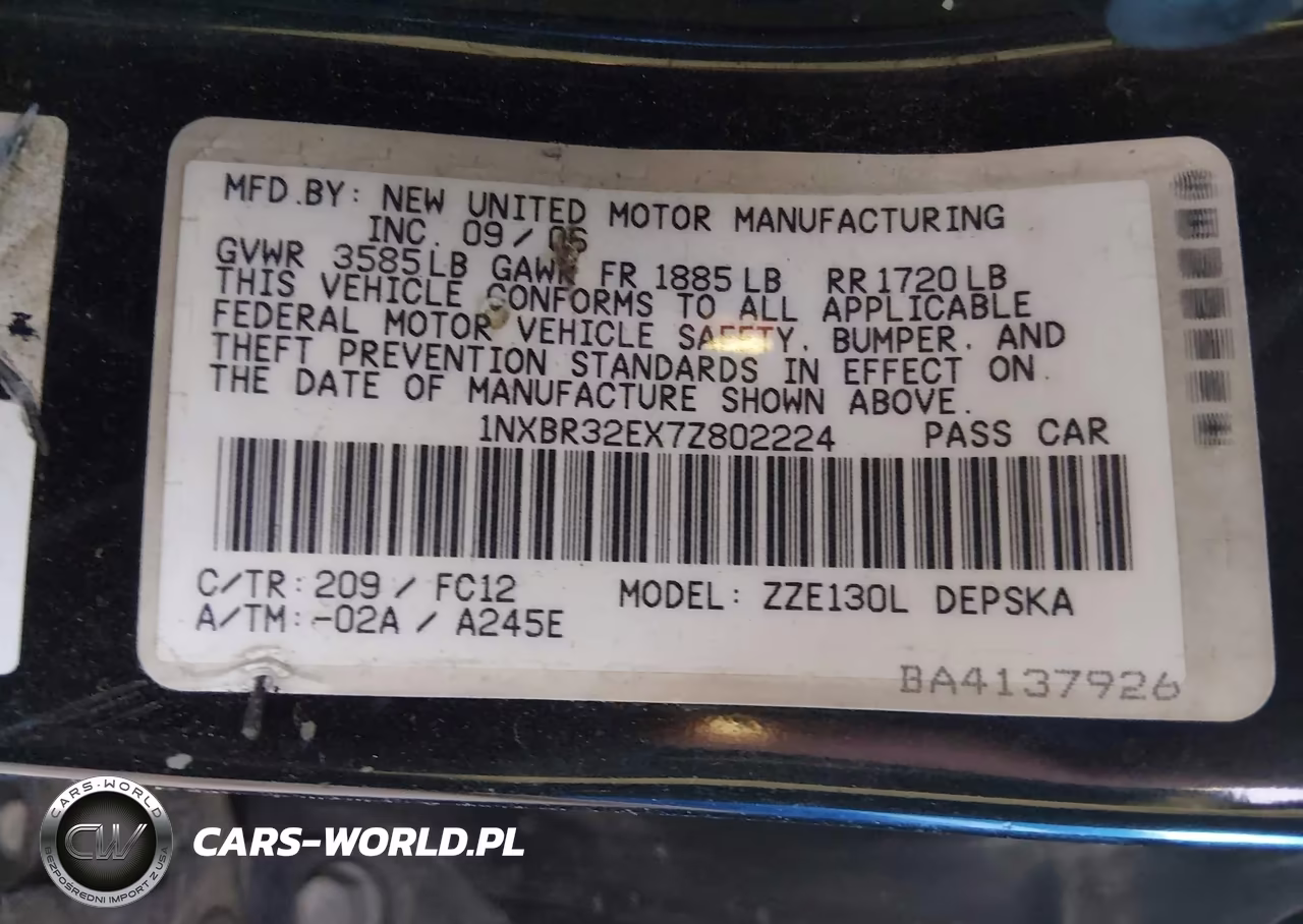2007 Toyota Corolla S VIN:1NXBR32EX7Z802224 - 9