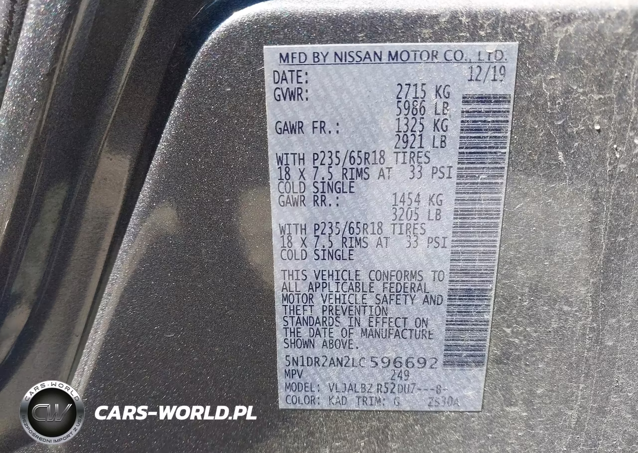 2020 Nissan Pathfinder S 2Wd VIN:5N1DR2AN2LC596692 - 9
