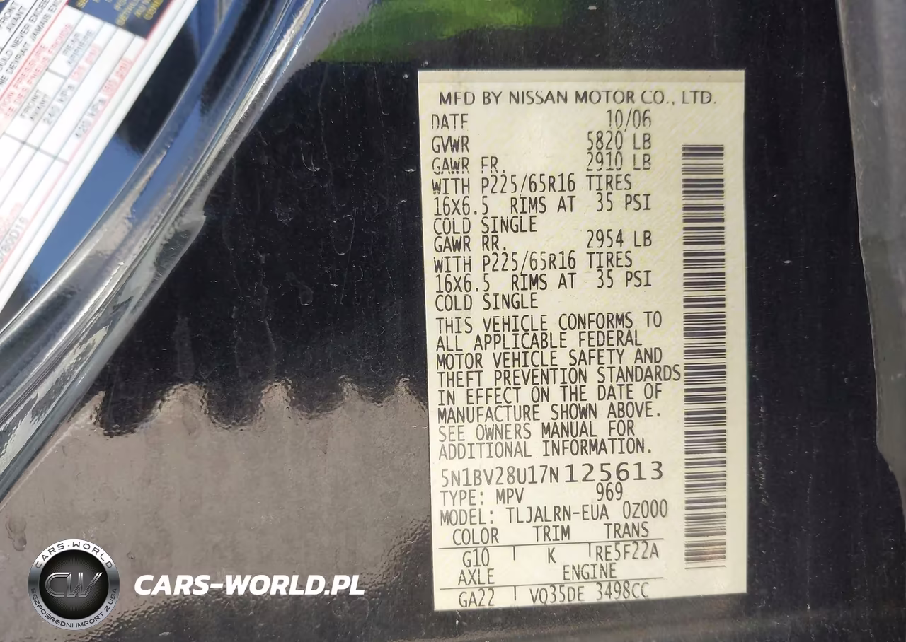 2007 Nissan Quest 3.5 VIN:5N1BV28U17N125613 - 9