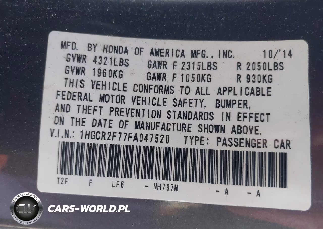 2015 Honda Accord Ex VIN:1HGCR2F77FA047520 - 9