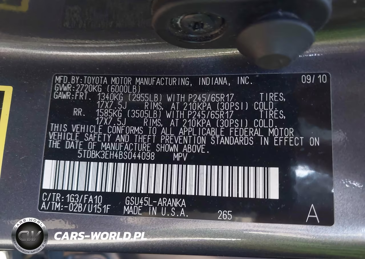 2011 Toyota Highlander Base V6 VIN:5TDBK3EH4BS044098 - 9