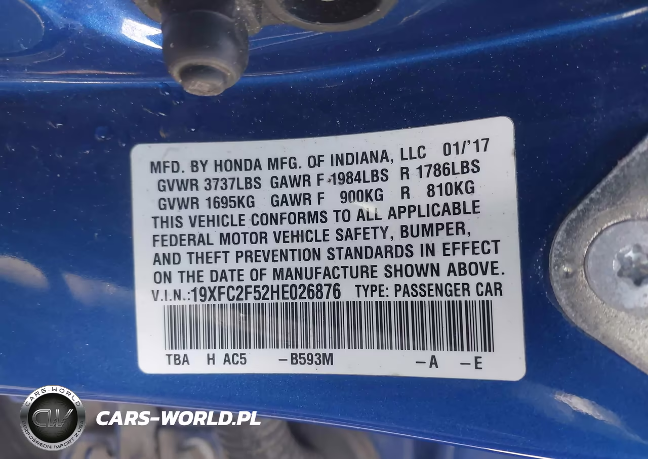 2017 Honda Civic Lx VIN:19XFC2F52HE026876 - 9