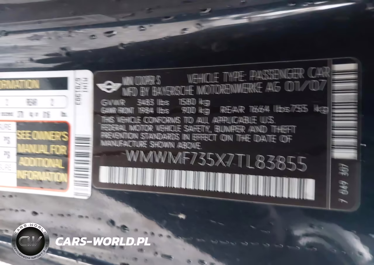 2007 Mini Cooper S VIN:WMWMF735X7TL83855 - 9
