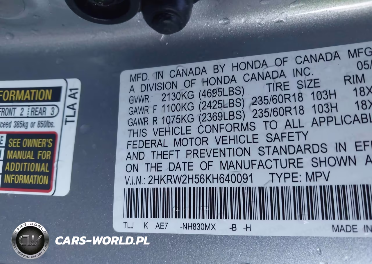 2019 Honda Cr-V Ex VIN:2HKRW2H56KH640091 - 9