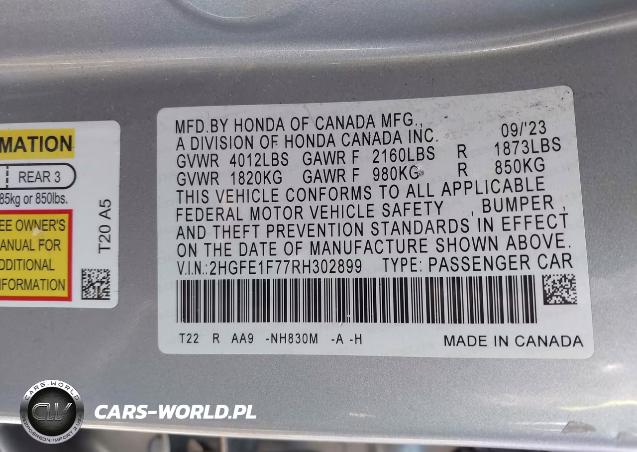 2024 Honda Civic Ex VIN:2HGFE1F77RH302899 - 9