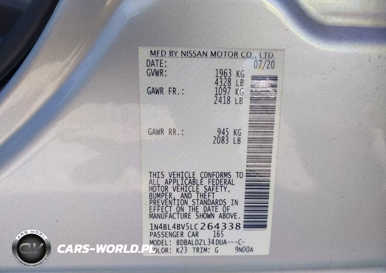 2020 Nissan Altima S Fwd VIN:1N4BL4BV5LC264338 - 9