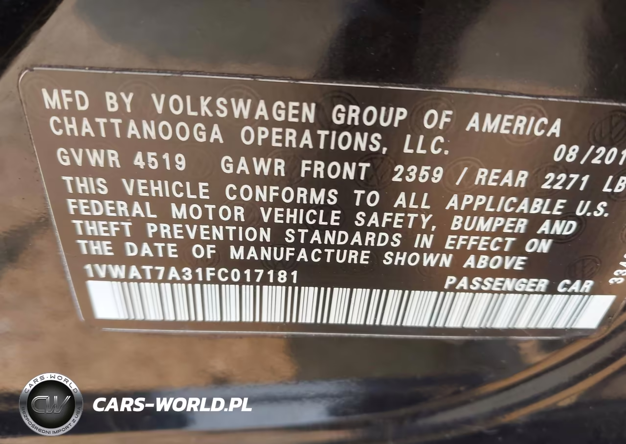2015 Volkswagen Passat 1.8T S VIN:1VWAT7A31FC017181 - 9