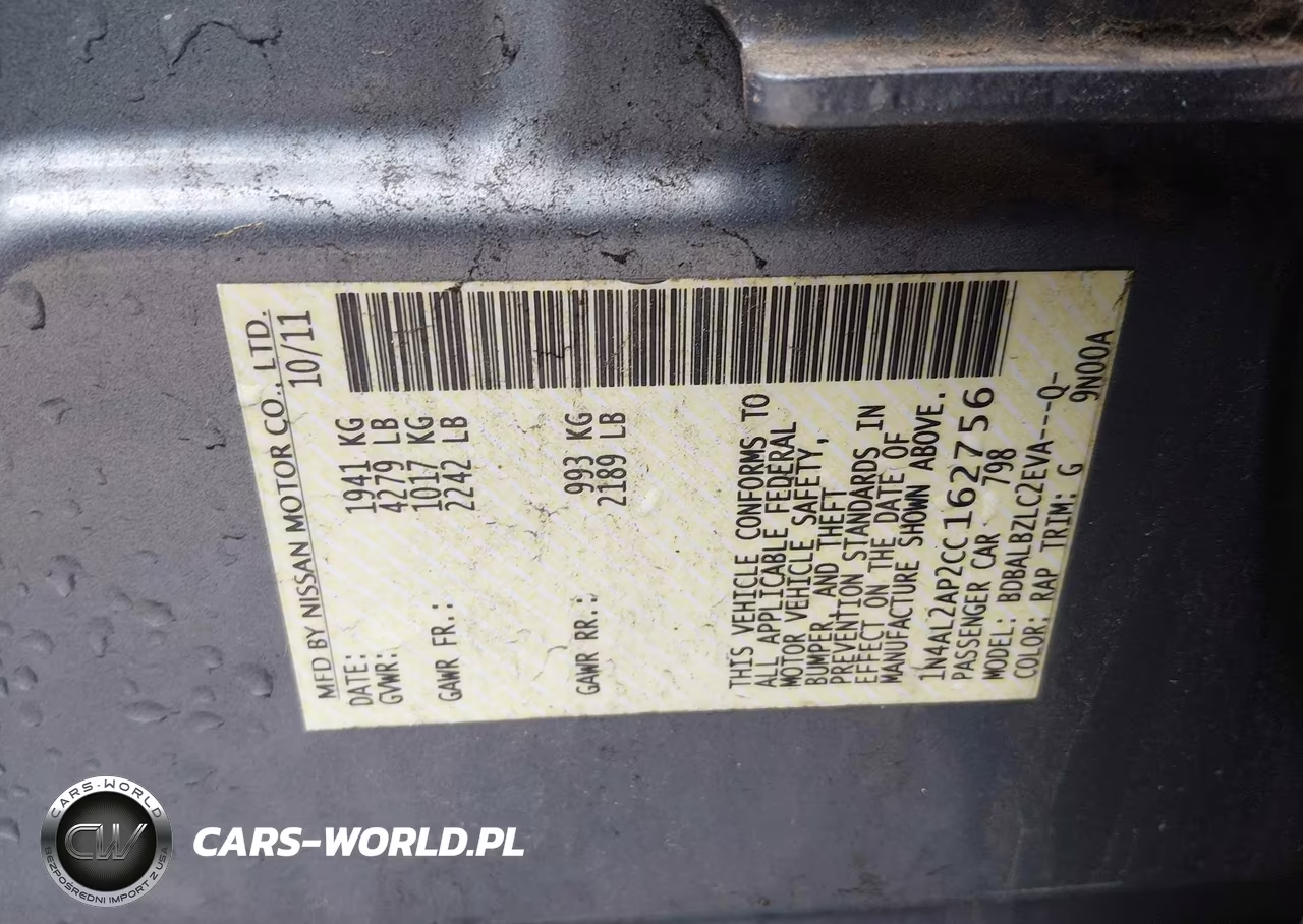 2012 Nissan Altima 2.5 S VIN:1N4AL2AP2CC162756 - 9