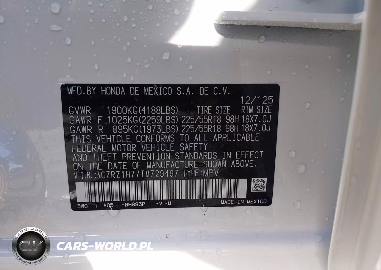2026 Honda Hr-V 2Wd Ex-L VIN:3CZRZ1H77TM729497 - 9