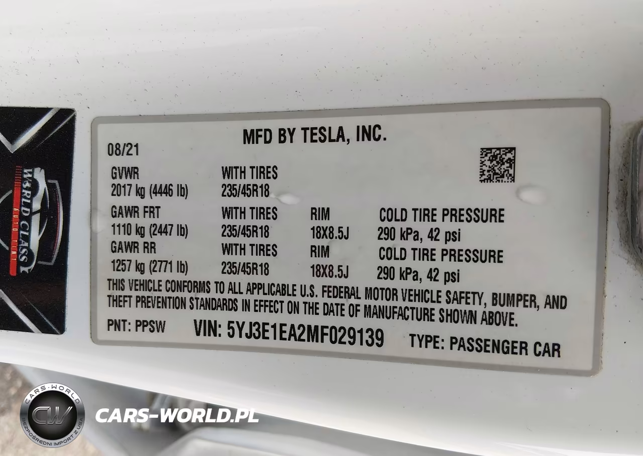 2021 Tesla Model 3 Standard Range Plus Rear-Wheel Drive VIN:5YJ3E1EA2MF029139 - 9