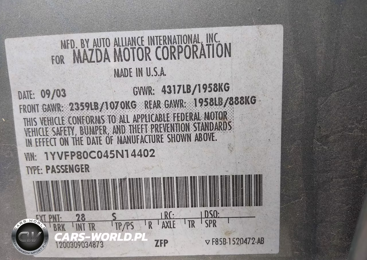 2004 Mazda Mazda6 I VIN:1YVFP80C045N14402 - 9