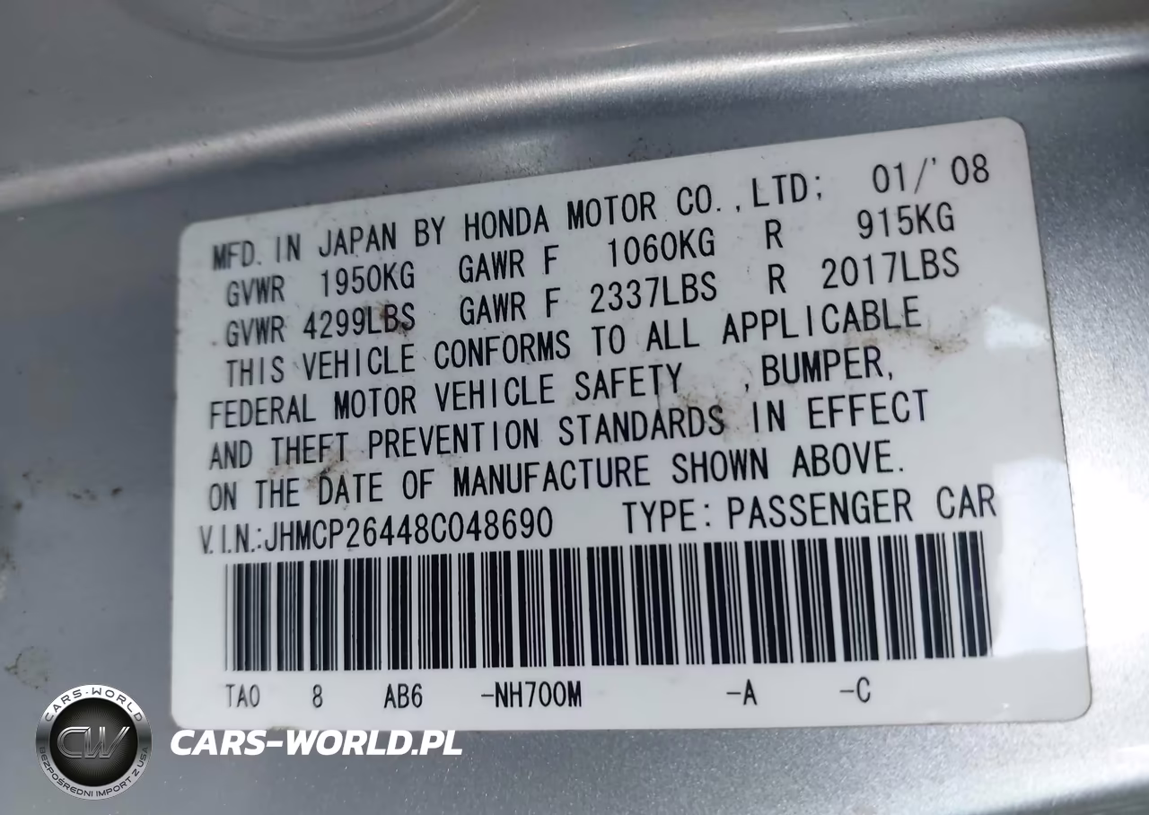 2008 Honda Accord 2.4 Lx-P VIN:JHMCP26448C048690 - 9