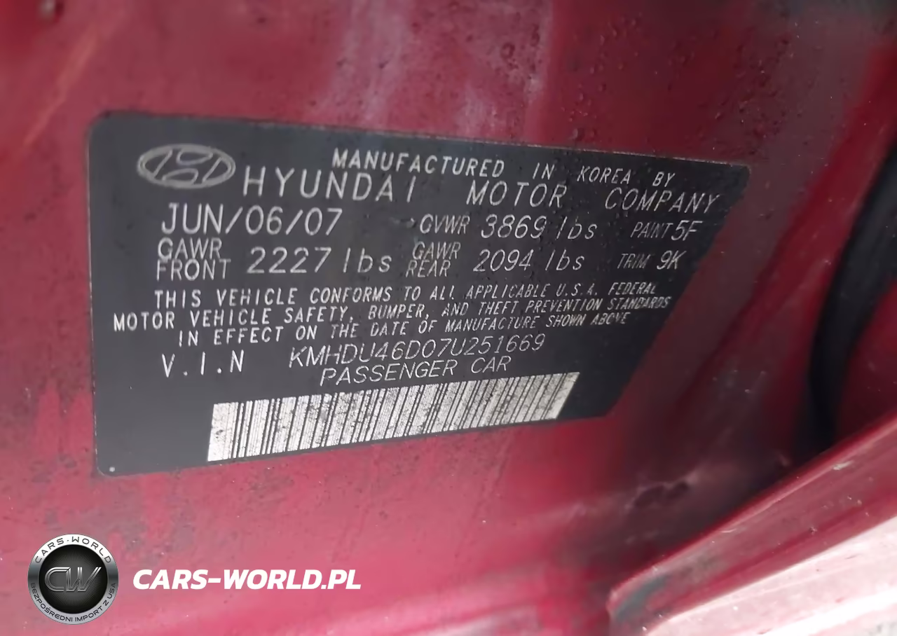 HYUNDAI ELANTRA VIN:KMHDU46D07U251669 - 9