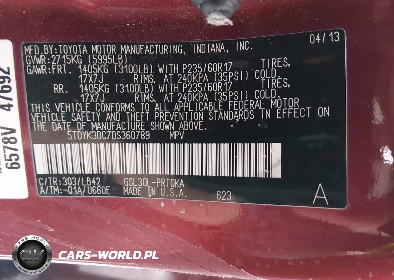 2013 Toyota Sienna Xle V6 8 Passenger VIN:5TDYK3DC7DS360789 - 9