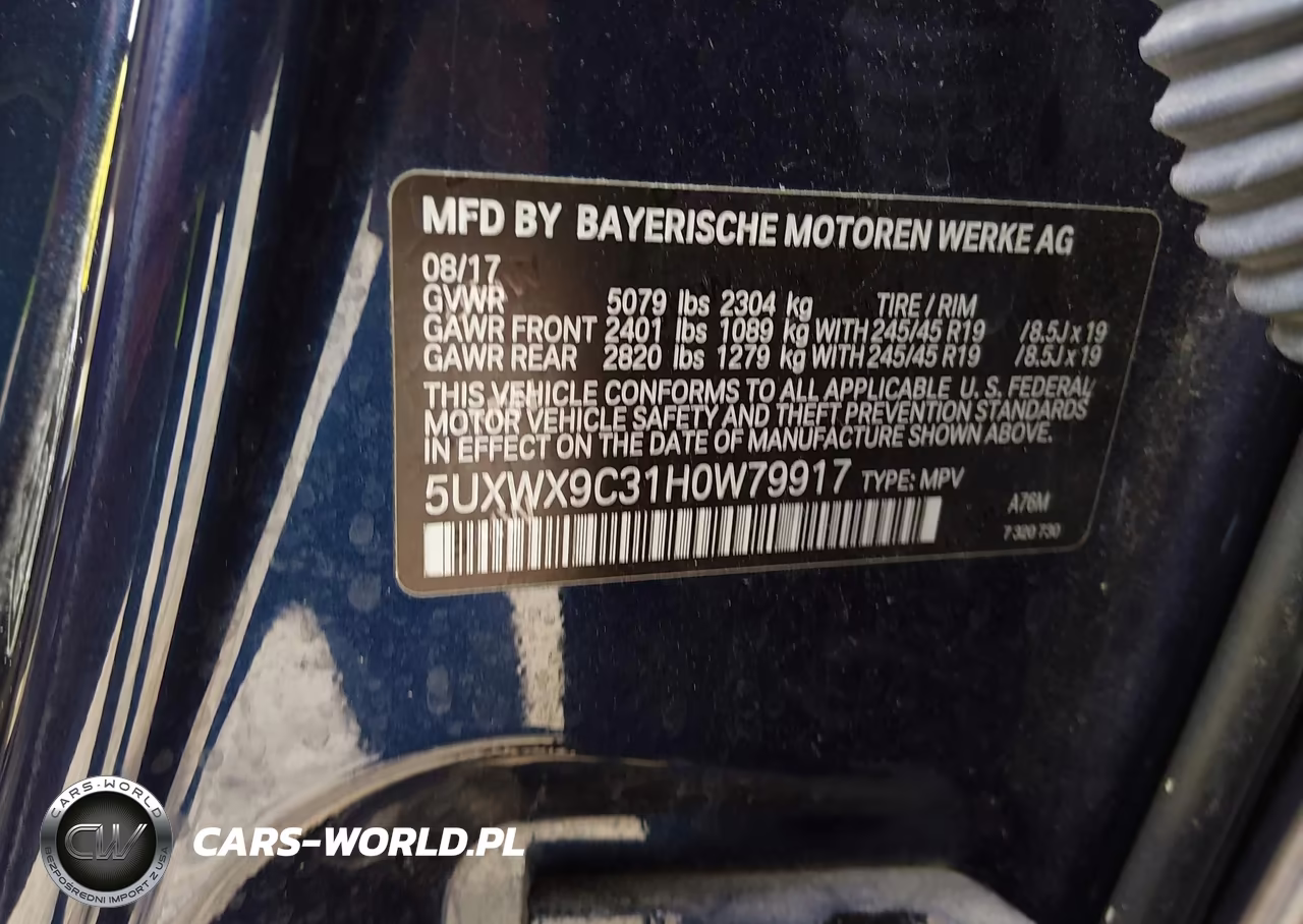 2017 BMW X3 xDrive28I VIN:5UXWX9C31H0W79917 - 9