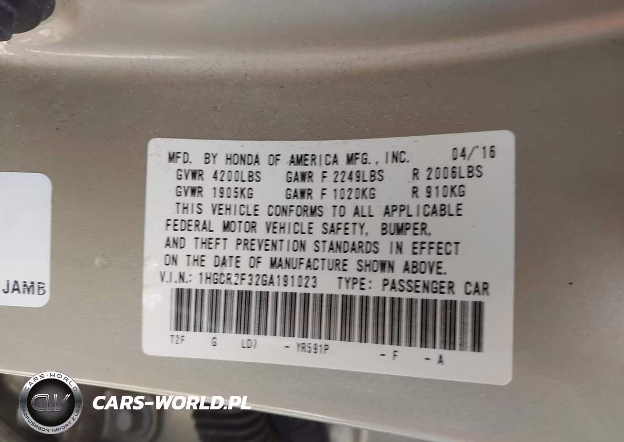 2016 Honda Accord Lx VIN:1HGCR2F32GA191023 - 9