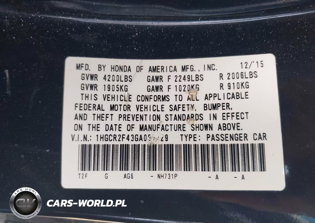 2016 Honda Accord Lx VIN:1HGCR2F43GA087729 - 9