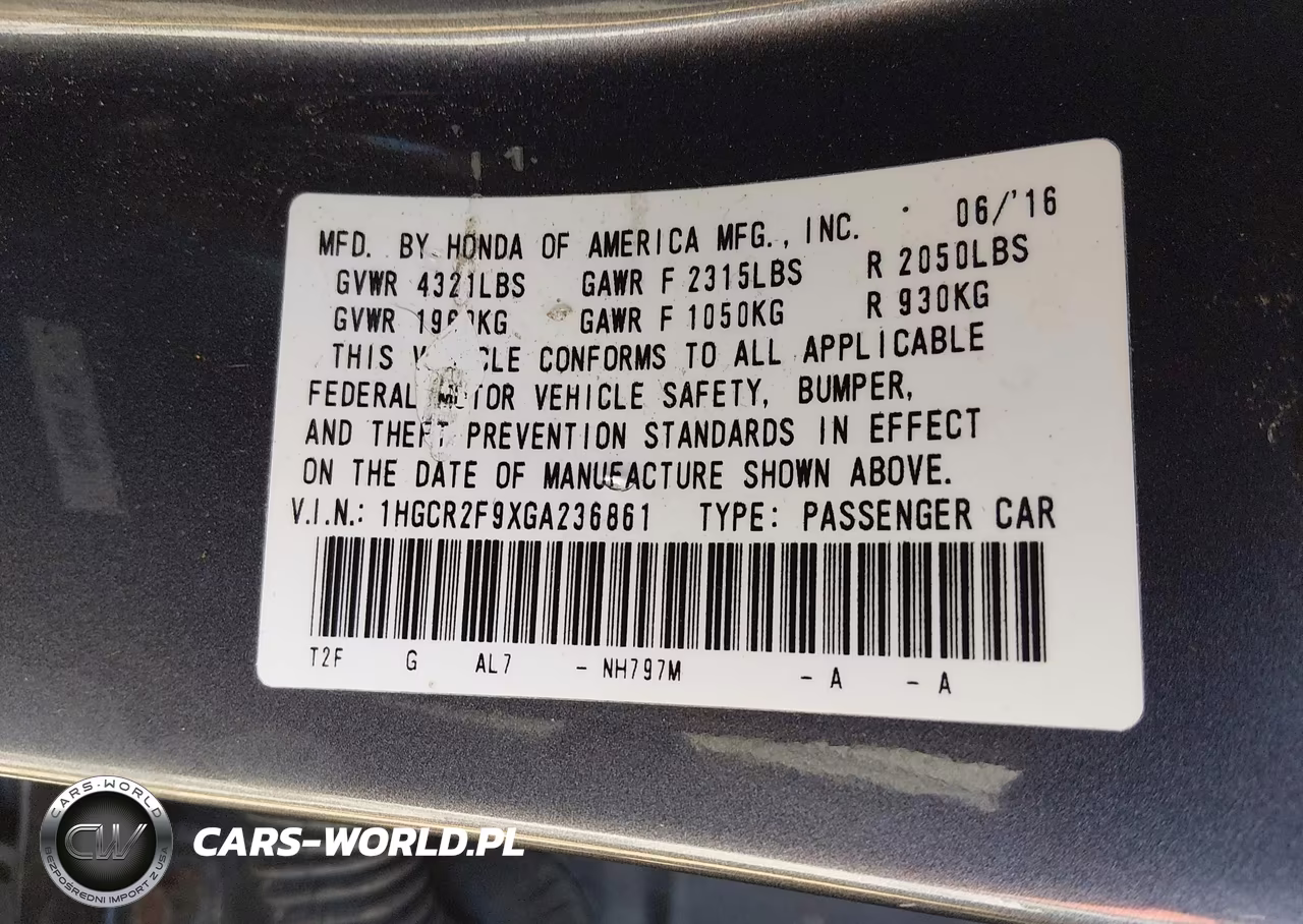 2016 Honda Accord Ex-L VIN:1HGCR2F9XGA236861 - 9