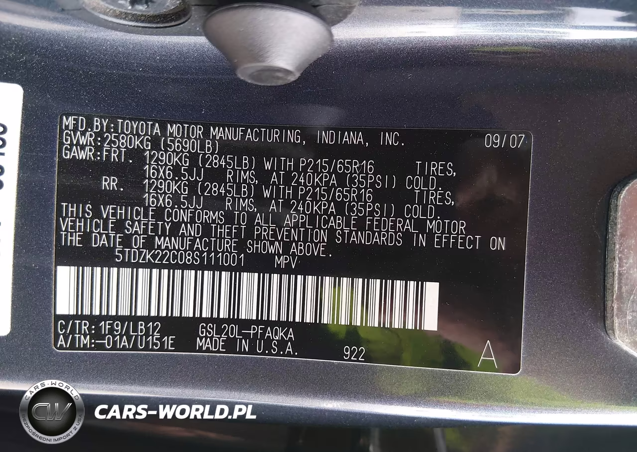 2008 Toyota Sienna Xle VIN:5TDZK22C08S111001 - 9