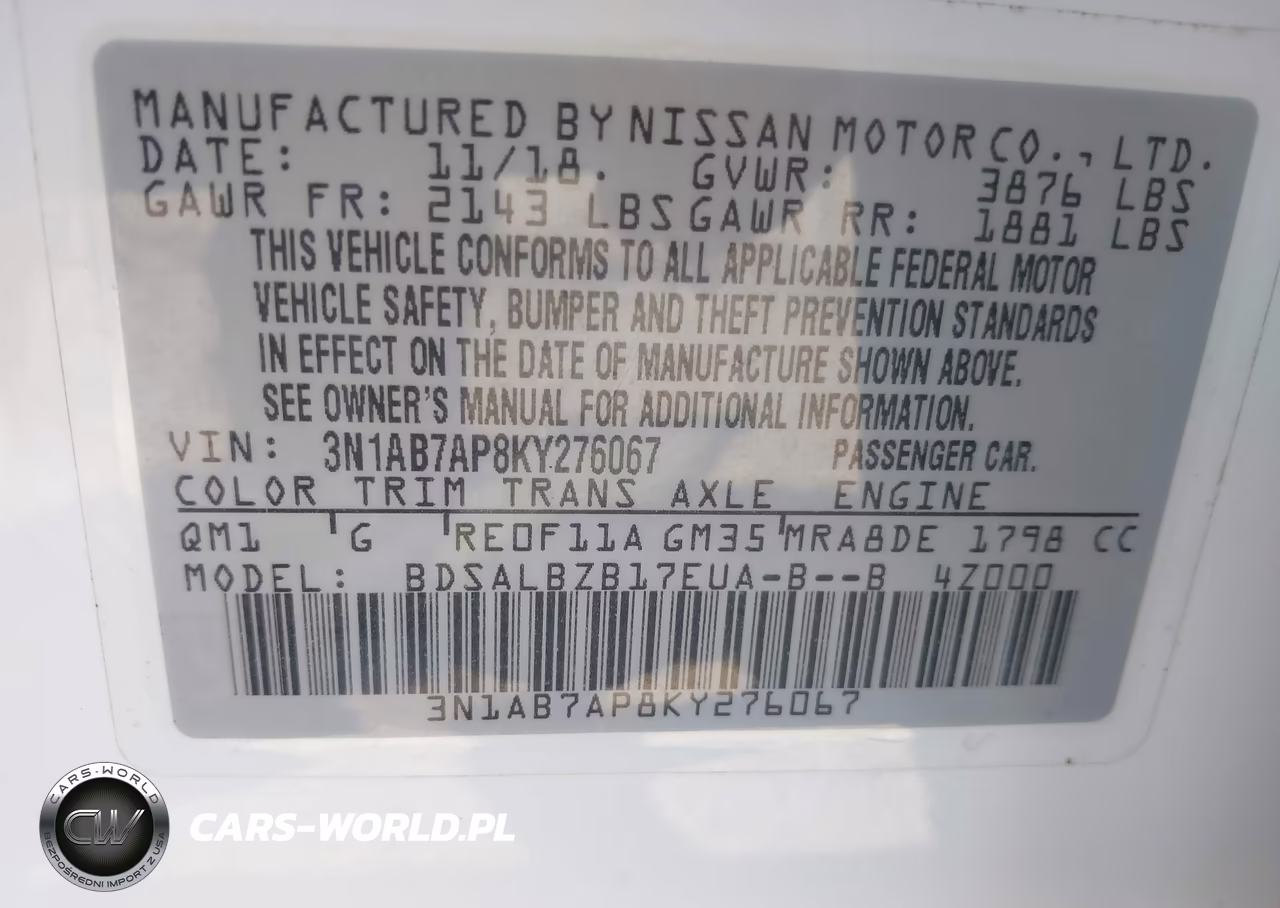 2019 Nissan Sentra S VIN:3N1AB7AP8KY276067 - 9