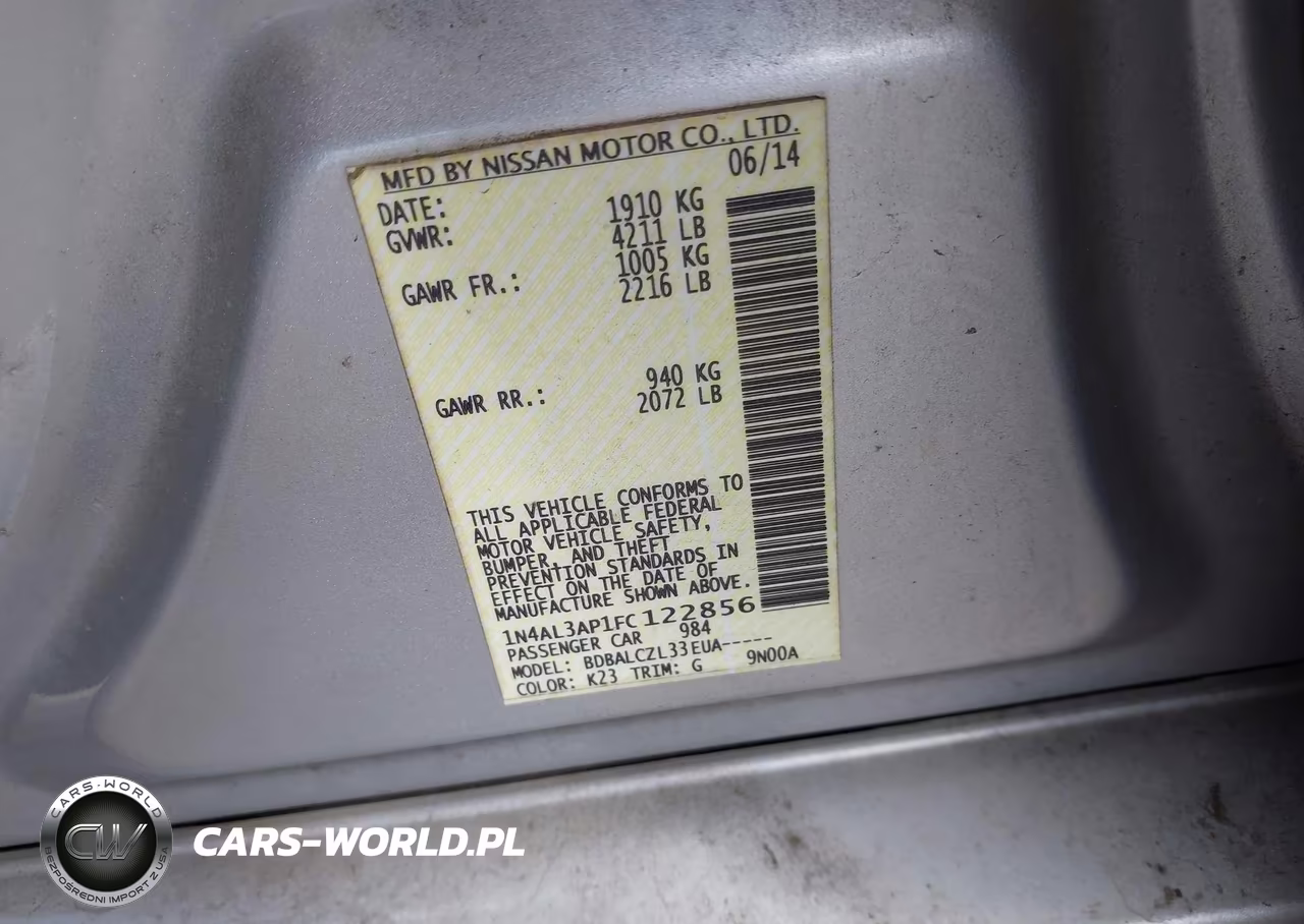 2015 Nissan Altima 2.5-2.5 S-2.5 Sl-2.5 Sv VIN:1N4AL3AP1FC122856 - 9