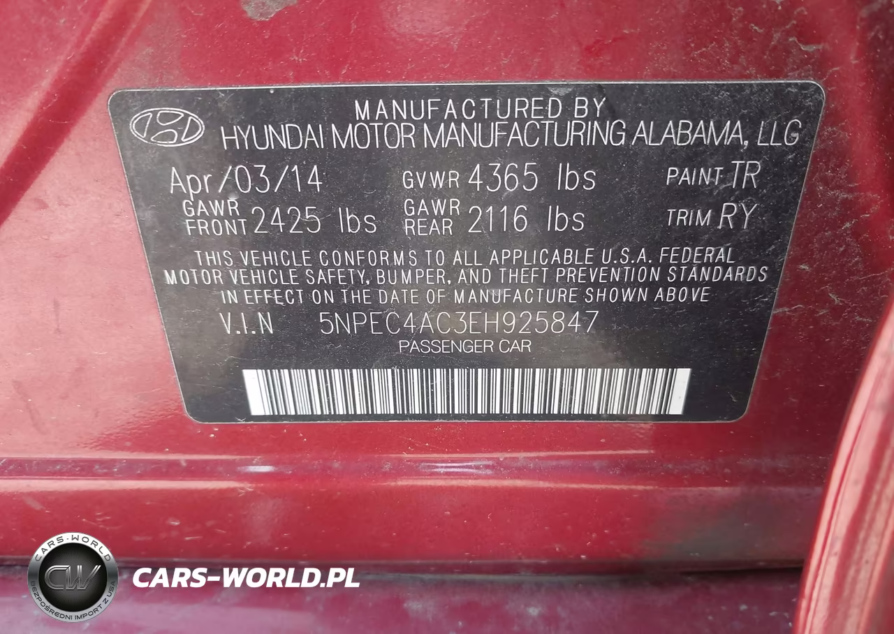 2014 Hyundai Sonata Se VIN:5NPEC4AC3EH925847 - 9