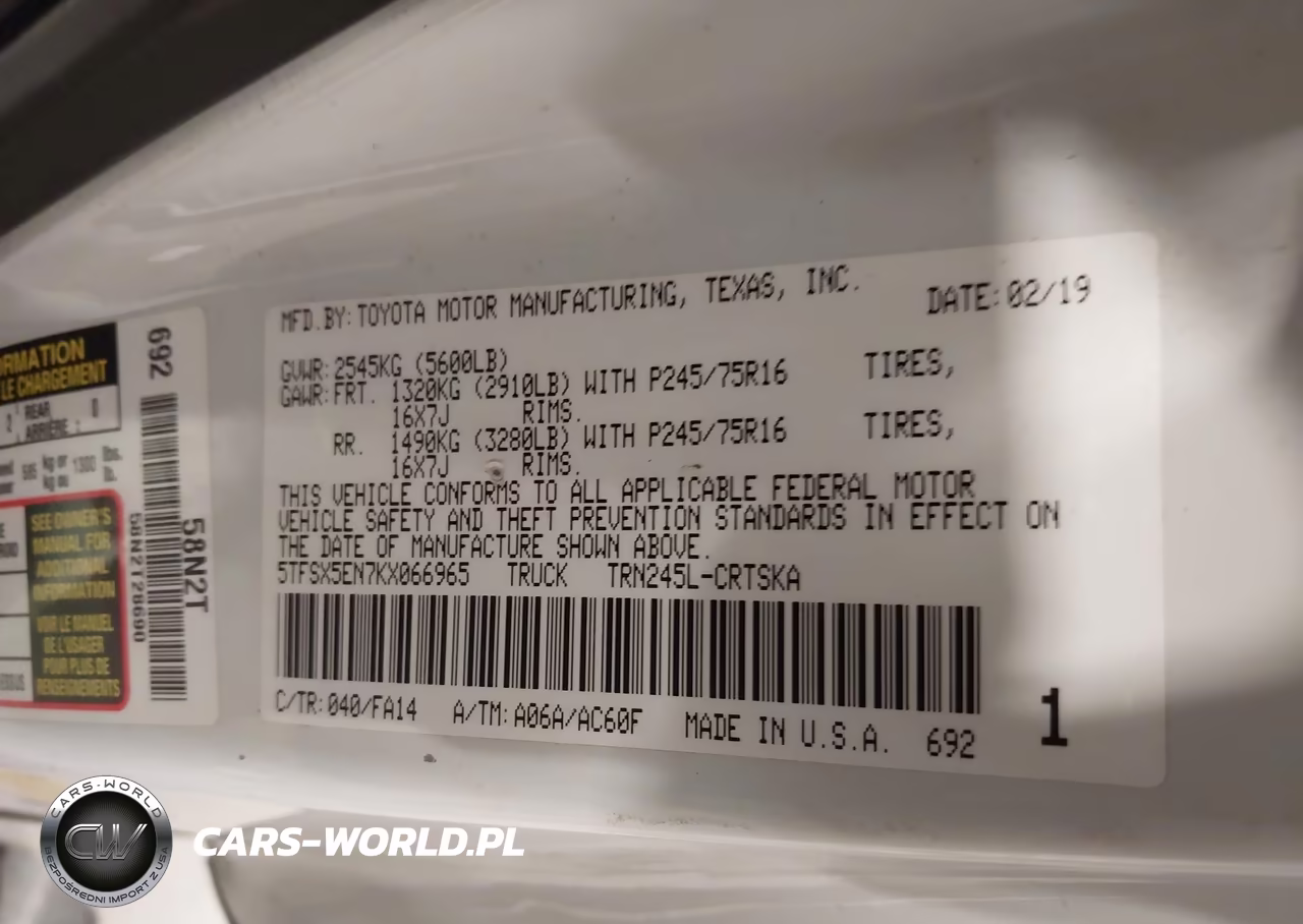 2019 Toyota Tacoma Sr VIN:5TFSX5EN7KX066965 - 9