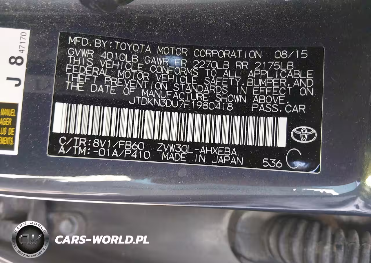 2015 Toyota Prius Two VIN:JTDKN3DU7F1980418 - 9