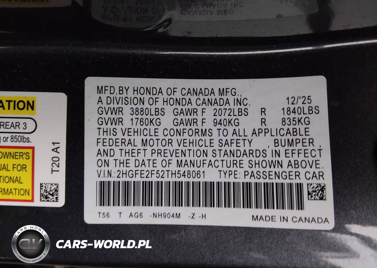 2026 Honda Civic Sport VIN:2HGFE2F52TH548061 - 9