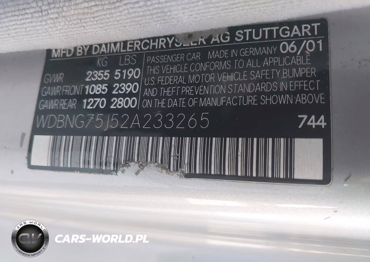 2002 Mercedes-Benz S 500 VIN:WDBNG75J52A233265 - 9