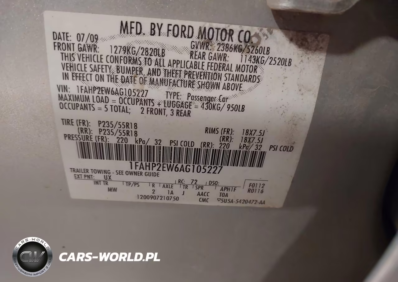 2010 Ford Taurus Sel VIN:1FAHP2EW6AG105227 - 9