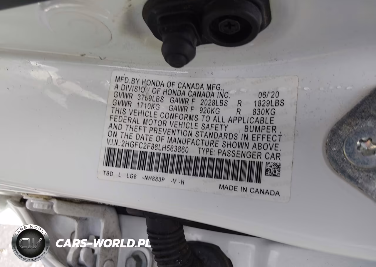 2020 Honda Civic Sport VIN:2HGFC2F88LH563860 - 9