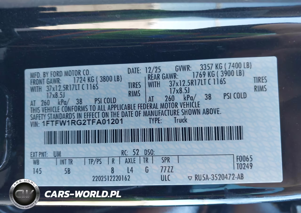 2026 Ford F-150 Raptor VIN:1FTFW1RG2TFA01201 - 9