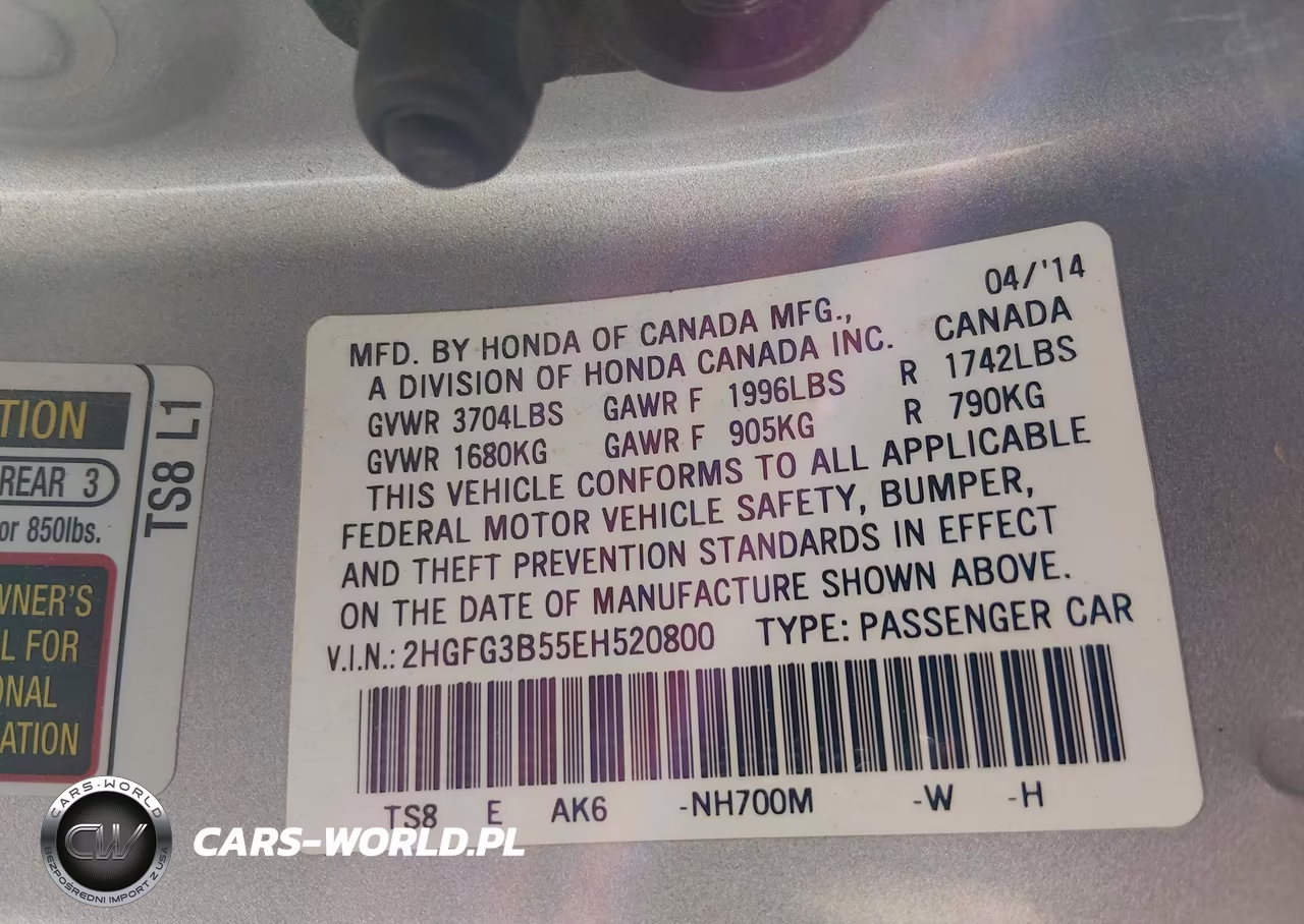 2014 Honda Civic Lx VIN:2HGFG3B55EH520800 - 9